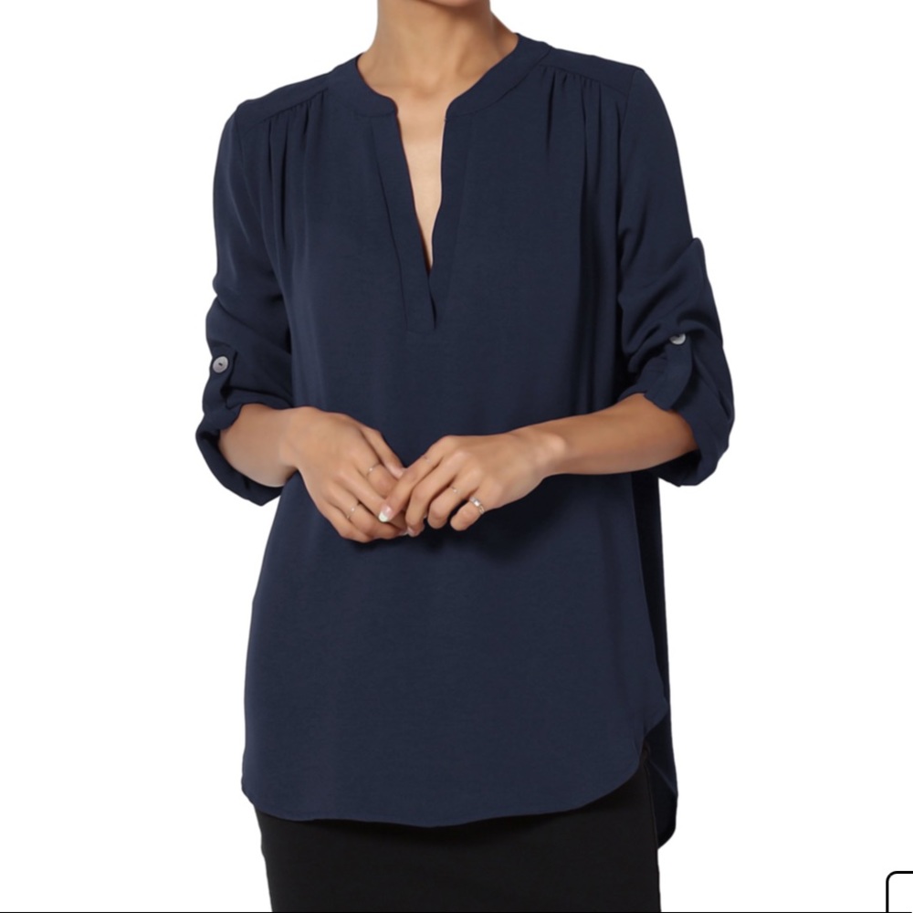Dark Blue Vneck Utility Blouse - Gibson Latimer